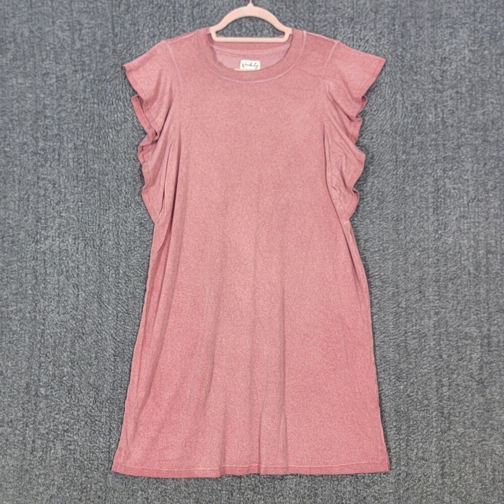 Wonderly T-Shirt Dress Womens S Pink Short Flutter Sleeve Light Acid Wash Mini